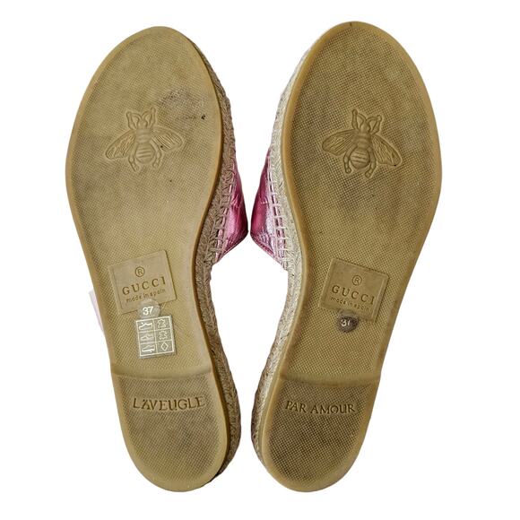 Gucci GG Quilted Leather Espadrille Flat Slide Sandal Size 37 US 7 Metallic Pink - Picture 7 of 8